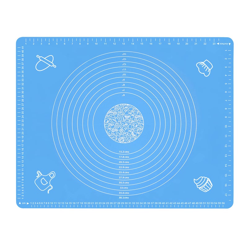 BJGXFMQ Silicone Baking Mat for Rolling Pastry Dough with Measurements, 25.6" x 17.7" BPA Free Non stick and Non Slip Blue Table Sheet Baking Supplies for Bake Pizza Cake - Image 1